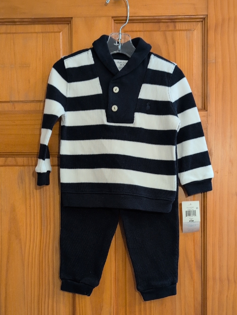 Ralph Lauren Navy & White Striped Shawl-Collar Knit Set